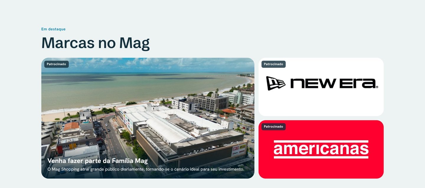 Seção Marcas no Mag com espaços patrocinados